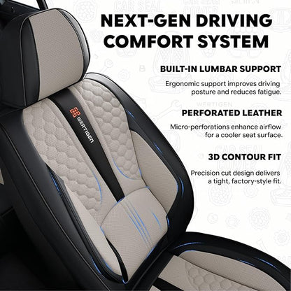 Black and Grey PU Leather Car Seat Covers | Luxury Waterproof Car Seat Covers with Lumbar Support, Non-Slip Base, Airbag Compatibility, Easy Installation and Cleaning - Image 2