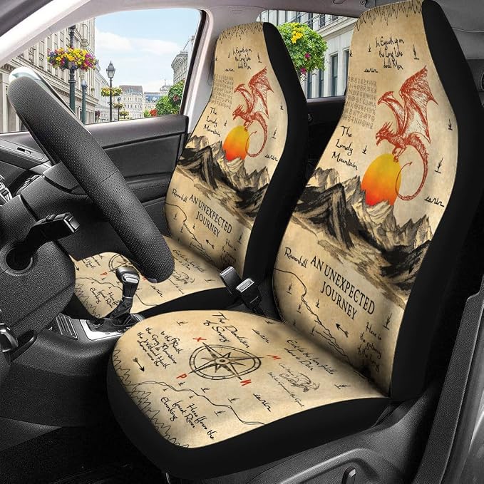 GENANY Mythic Ring Emblem Car Seat Covers, 2-Piece Front Seat Set | 2-piece polyester front seat cover set, each 49.5 x 19.6 inches, with adjustable straps and hooks - Image 3
