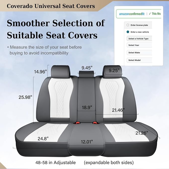 Coverado Rear Seat Covers, White Car Seat Cover, Back Seat Cover, 3-Pieces Luxury Car Seat Cushion, Leather Seat Cover Seat Protector Universal Fit Most Cars - Image 5