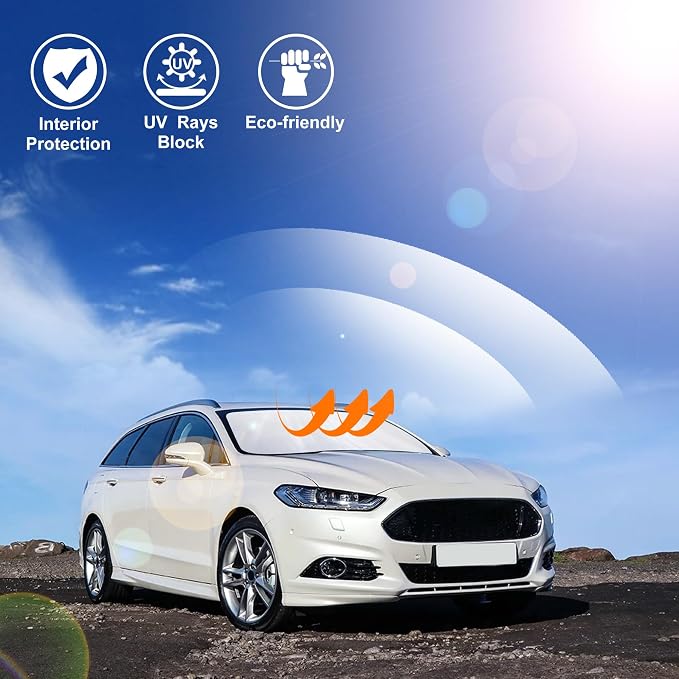 Windshield Sun Shade for 2013-2021 Ford Fusion Accessories | Full covered, Foldable & Durable, Block UV Rays, Reduce Heat, Easy to install, Keep Car Cooler - Image 6