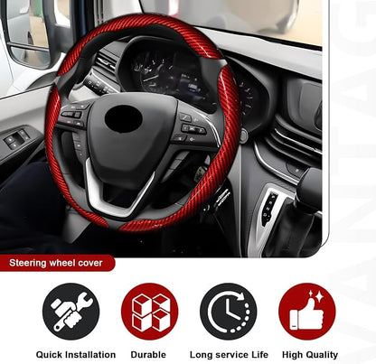 3pcs Universal Carbon Fiber Steering Wheel Cover - Anti-Slip & Segmented Design, Universal 99% Durable Steering Wheel Protector for Men and Women, Car Interior Accessory (Red) - Image 5