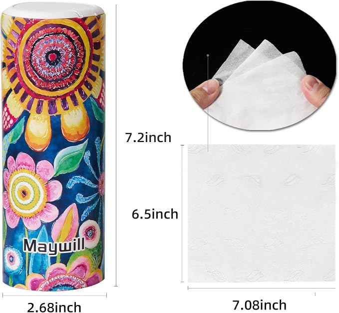 Car Tissues Holder with Facial Tissue, Car Tissue Box, Travel Tissues Cylinder,Suitable for Car Cup Holder(3-ply 4 Pack, 200 Sheets) - Image 4