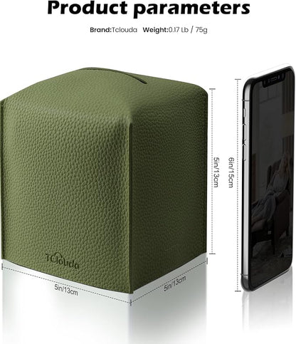 Tissue Box Cover for PU Leather, Modern Simple Solid Color Holder Square Tissue Bag, Ideal for Bathrooms,Office,Car,Nightstand,Outdoor Tent,Dining Table,5"X5"X5", Single Green - Image 2