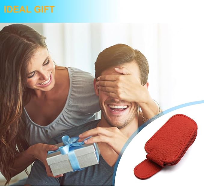 Sunglass Holder for Car, Magnetic Leather Sunglasses Clip for Car Visor, Eyeglass Hanger Clip for Car Sun Visor (Red 2 Pack) - Image 7