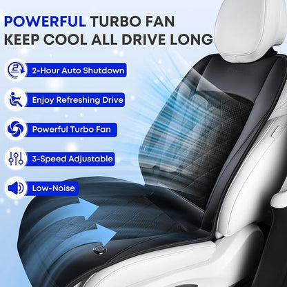 [2026 Upgrade] Cooling Car Seat Cover Ventilated Seat Cushion Summer Driving 12V-24V Ventilated Car Seat Cushion with 2 Powerful Turbo Fans with 3-Speed Adjustable Universal Fit Most Car-Black - Image 2