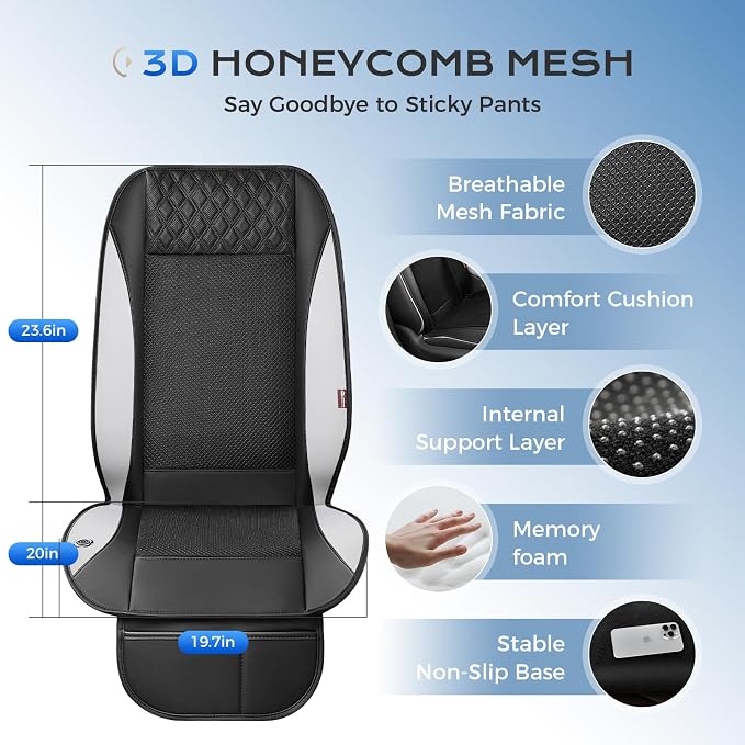 Coverado Cooling Seat Cushion for Car, Breathable Ventilated Seat Cover with 3 Adjustable Airflow Settings, Universal Gray Seat Pad for SUV, Truck, Van，Black&Gray - Image 6