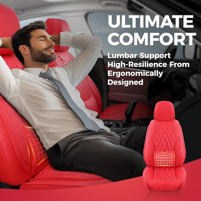 FREESOO Car Seat Covers Full Set Faux Leather Universal Fit Red | faux nappa leather seat covers, waterproof breathable, full set lumbar support, front rear covers, fit sedans suvs pickups - Image 6