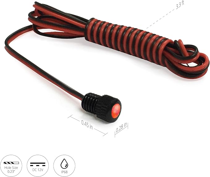 Oznium BRIGHTEST Light Bolt - Flush Mount 12V LED Light for Bumper, Grille, Cars Interior, Dash, Ambient Lighting, Motorcycle w/SLEEK Aluminum Housing & Screw Nut (6 mm Black, Red LED) (Pack of 2) - Image 5