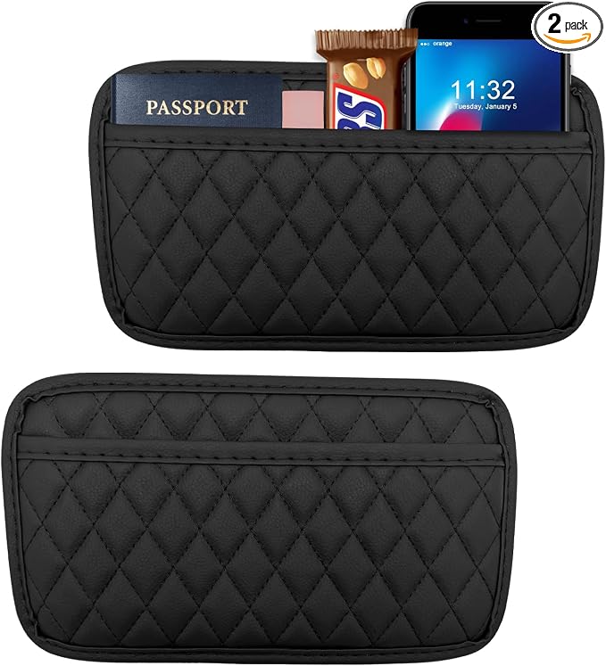 2PCS Car Side Pocket Organizer, Leather Auto Seat Storage Bag for Cell Phone Sunglasses, Waterproof Document Holder Tray Pouch for Vehicle Seat Gap Filler, Car Accessories (Large) by Sylvil