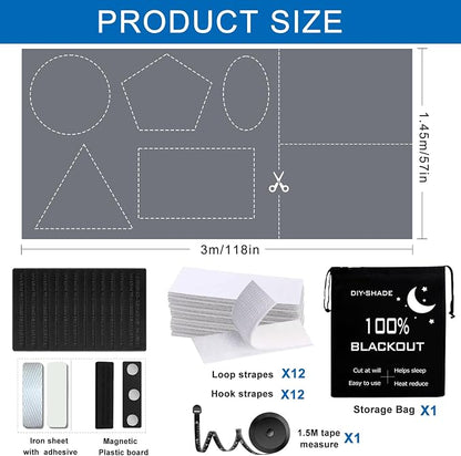 100% Blackout Window Cover Magnetic Blackout Curtains,Portable Black Out Shades No Drill Cuttable Blackout Blinds for Bedroom, RV, Nursery, Media Room,Dorm,Grey (118"x57") - Image 9