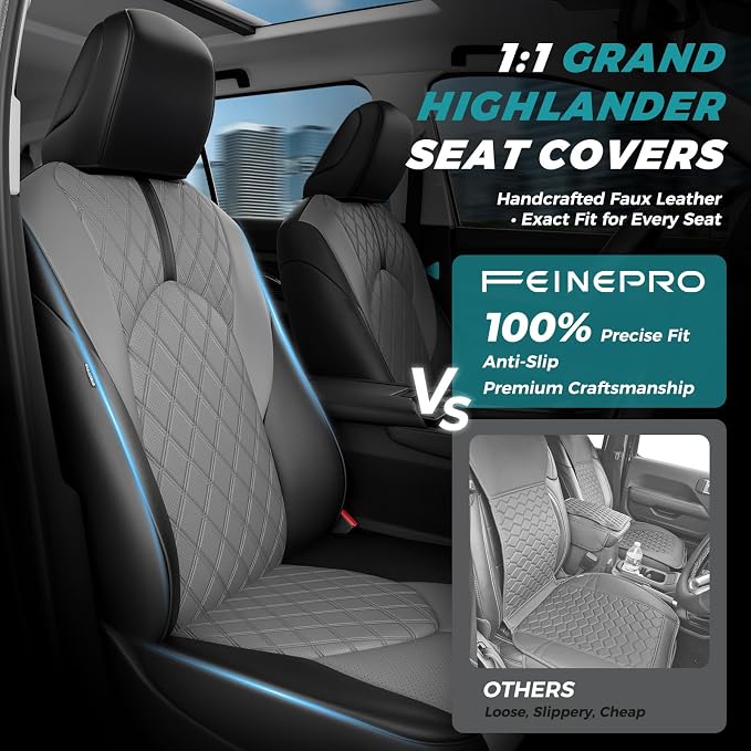 Custom Seat Covers for Toyota Grand Highlander 2024-2026 8 Seats | black grey, faux leather, 2nd row 40/60 split bench, waterproof, breathable, airbag compatible, stain resistant - Image 3