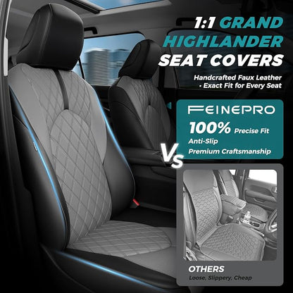 Custom Seat Covers for Toyota Grand Highlander 2024-2026 8 Seats | black grey, faux leather, 2nd row 40/60 split bench, waterproof, breathable, airbag compatible, stain resistant - Image 3