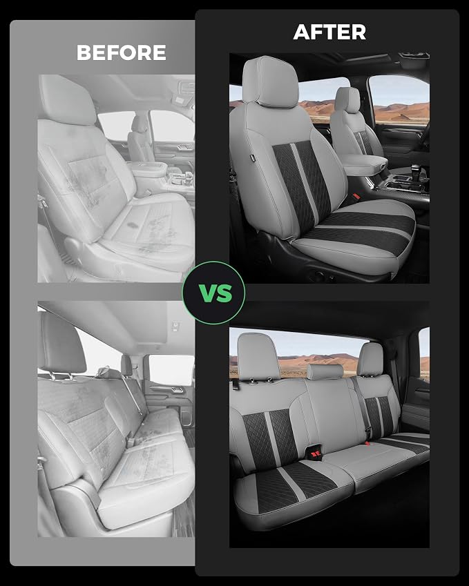 RIDEPOSH Custom Fit Seat Covers for Silverado/Sierra 1500 2019-2026 CrewCab | Fits 2500/3500HD 2020-2026, no Rear Armrest/Seatback Storage, Faux leather, Protective, Scratch-resistant, Easy-clean - Image 7