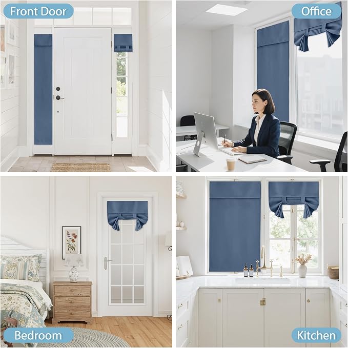 RYB HOME Blackout Door Curtain for Patio Front Tricia French Door Window | Thermal Insulated, Self Adhesive, Privacy, For Patio Kitchen Front Entry Front Back Door Glass Window, W30 x L69, 1 Panel - Image 9