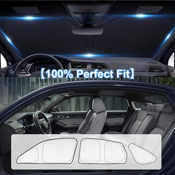 KMF 8pcs Thicken Sun Shades for Honda Civic Sedan 2022-2025 2026(Not Hatchback) Accessories,Full Car Window Covers Sunshade for Windshield Side Rear, UV Block and Blackout Privacy for Camping - Image 5