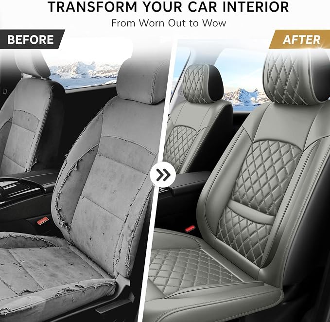 Fit Canyon Car Seat Covers for GMC Canyon 2015-2025 2026 - Luxury Leather, Anti-Slip, All-Weather Seat Cushions, Waterproof & Breathable, Airbag Compatible, Full 5-Seat Set (Gray) - Image 4