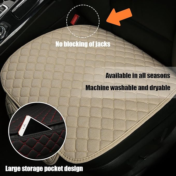 povtii Car Seat Bottom Cover Pad, Breathable Auto Front Seat Protector with Storage Pocket, Comfortable Seat Bottom Cushion Mat for Most Vehicle, Universal Interior Car Accessories (Beige) - Image 6