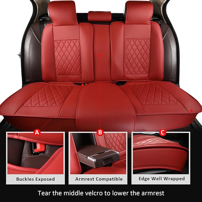 Seat Covers Full Set,Leather Seat Cover Car Seat Protector Wine Red | Waterproof Car Seat Covers,Universal Seat Cover Car Seat Protector For SUV Sedan Truck For Families, Pets, Commuter - Image 4