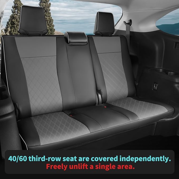 Custom Seat Covers for Toyota Highlander 2020-2024 8 Seats | black grey,faux leather, 2nd row 40/60 split bench, waterproof, breathable, airbag compatible, stain resistant - Image 5