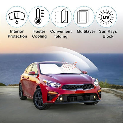 Front Windshield Sun Shade Foldable Car Front Window Sun Shade Windshield Shade Custom Fit for 2019-2023 Kia Forte Block UV Rays Accessories Heat Keep Cooler - Image 4