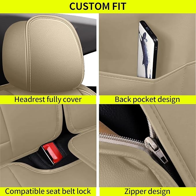 IKABEVEM Car Seat Covers fit for Subaru Forester 2007-2025 2026: Full Set Luxury Leather Automotive Seat Covers, Car Seat Protector(5 Seats, Beige) - Image 6
