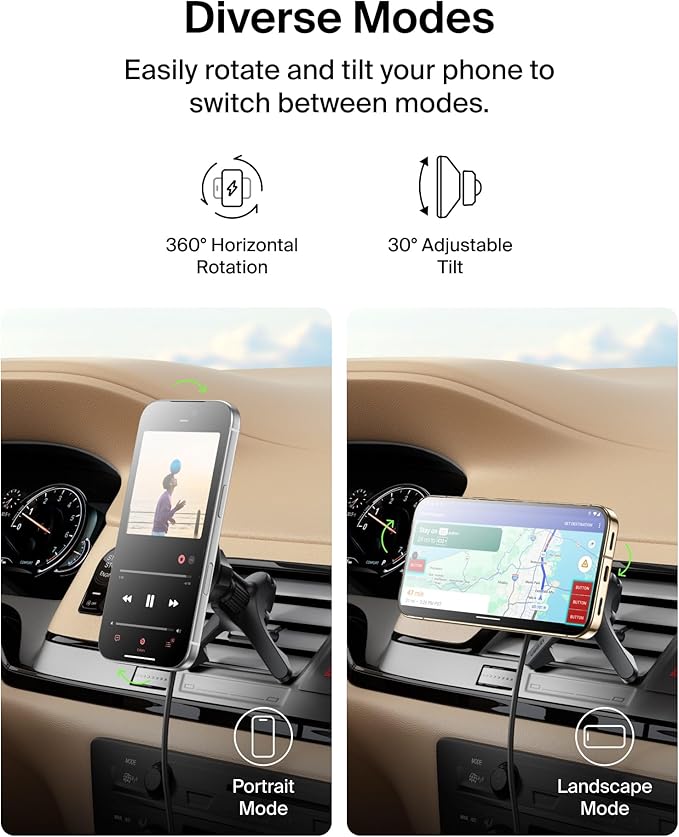 Belkin Qi2 15W Magnetic Wireless Vent Mount, Fast Charging Car Charger | MagSafe Compatible, iPhone 15/16/17, Samsung Galaxy S26, AirPods, iPads, MacBook, Chromebook, Car Phone Charger - Image 5
