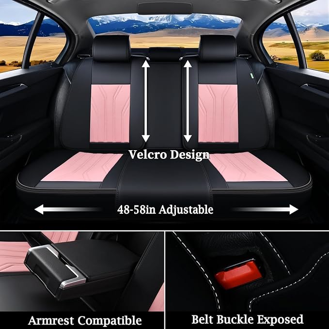 Leather Seat Covers Pink Car Seat Covers Full Set Car Seat Protectors 5 Seats Driver Seat Covers Fit for Most Cars Trucks SUV - Image 4