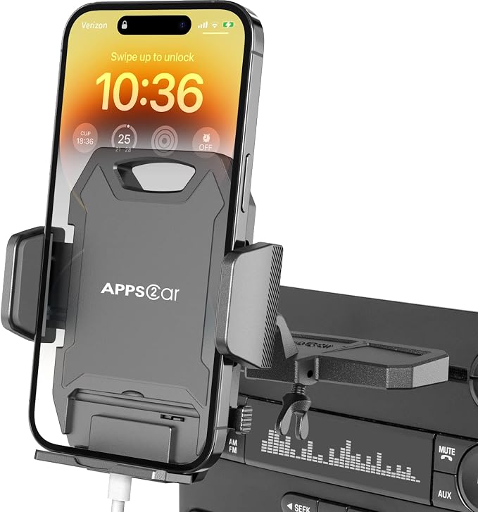 APPS2Car Sturdy CD Slot Phone Mount with One Hand Operation Design | Hands-Free Car Phone Holder, 360° Rotation, Easy Removal, Universally Compatible with All iPhone & Android Phones Smartphone by APPS2Car
