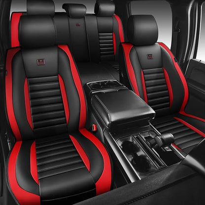 CAR PASS Nappa Leather Car Seat Covers Full Set, Luxury Seat Protector for Cars, Waterproof Anti-Slip Seat Cushion Armrest Compatible Airbag Universal for Sedan SUV Pick-up Truck Auto, Black Red - Image 4