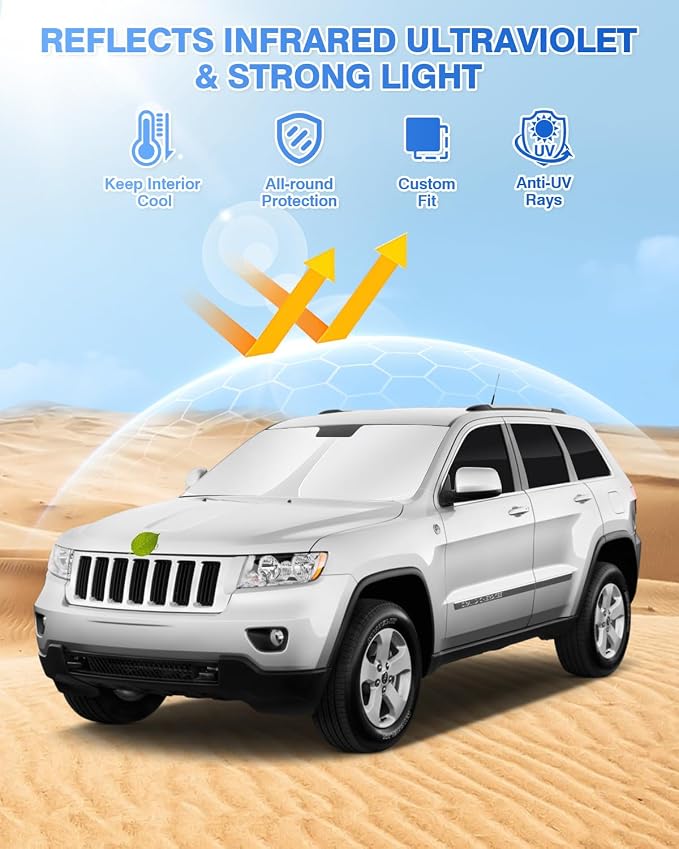 Canvcle Window Shades for 2011-2021 Jeep Grand Cherokee Accessories Windshield Sun Shade Side Rear Window Covers Sunshade Sun Visor Shield Privacy Protection for Camping Keep Vehicle Cool Black 8PCS - Image 2