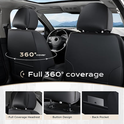 Coverado Car Seat Covers, Leather Seat Covers Full Set, Waterproof Car Seat Protector with Lumbar Support, Automotive Seat Covers Seat Cushions Universal Fit for Most Cars SUV Trucks, (Black&Beige) - Image 2