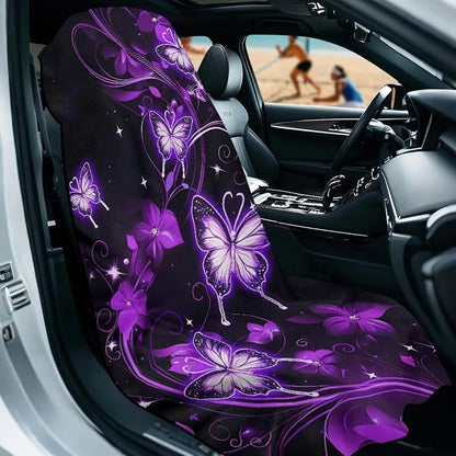 Purple Butterfly Car Seat Towel Cover After Gym for Front Seat Only Galaxy Butterfly Car Seat Cover Protector Stain Resistant Bench Seat Covers with Storage Bag Driver Seat Cushion Cover - Image 2