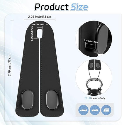 Car Seat Headrest Hooks, 2PCS Universal Car Purse Hook Leather Car Bag Hook | Black Car Bag Purse Holder with Double Metal Hooks for Handbags, Grocery Bags, Bottles, Phones - Image 2