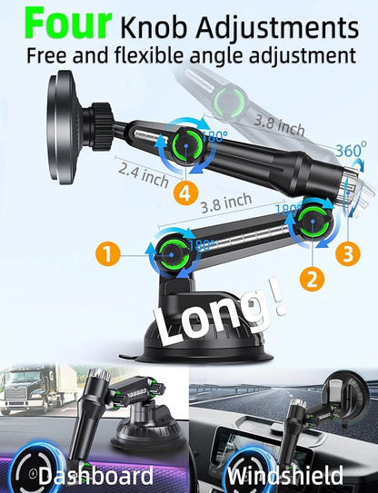 Phone Mount Holder for Truck MagSafe Car Charger, Qi2 15W Fast Power | Magnetic Wireless Car Charging, 10-Inch Long Arm, Strong Vacuum Dash & Windshield Mount, Trucks Accessories, for iPhone 17-12 - Image 4