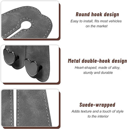 2 PCS Car Seat Headrest Hook, Cute Heart Shape Auto Seat Back Storage Hanger, Suede Double Headrest Purse Hooks Storage Organizer for Most Vehicles, Car Accessories (Gray) - Image 3