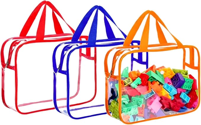 Clear Storage Bag with Zipper - Organizing Bag with Handles(3 colors,Small) | Perfect for Building Blocks, Puzzles, Books, Board Games, Portable Travel and Home Organizer by Ycchensying