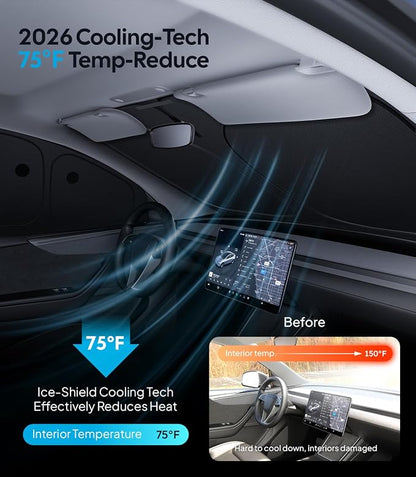 Wigoo 2026 8PC Full Set Window Sunshade for Tesla Model Y Juniper 2025-2026 | 7-Layer Cooler & Blacker, Ice-Crystal Tech, Full Set Shades With Windshield for Sun Block, Camping Accessories - Image 3