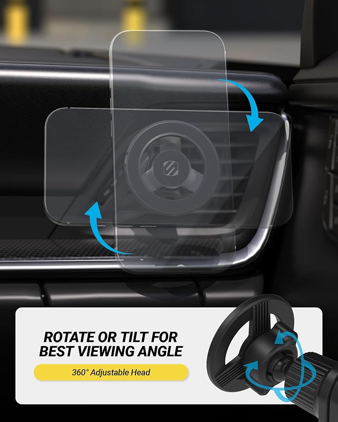 Scosche MagSafe Car Mount Vent, Magnetic Phone Holder for Car with Strong Magnets and Secure Twist-Lock Vent Clip, 360° Rotatable Car Phone Holder for iPhone 17 16 15 14 13 12, Includes Magnetic Ring - Image 4