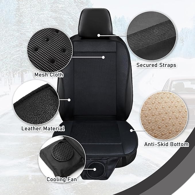 ZONETECH Cooling Car Seat Cushion - Black Automotive Adjustable Temperature Comfortable Cooling Car Seat Cover (2 Pack) - Image 4