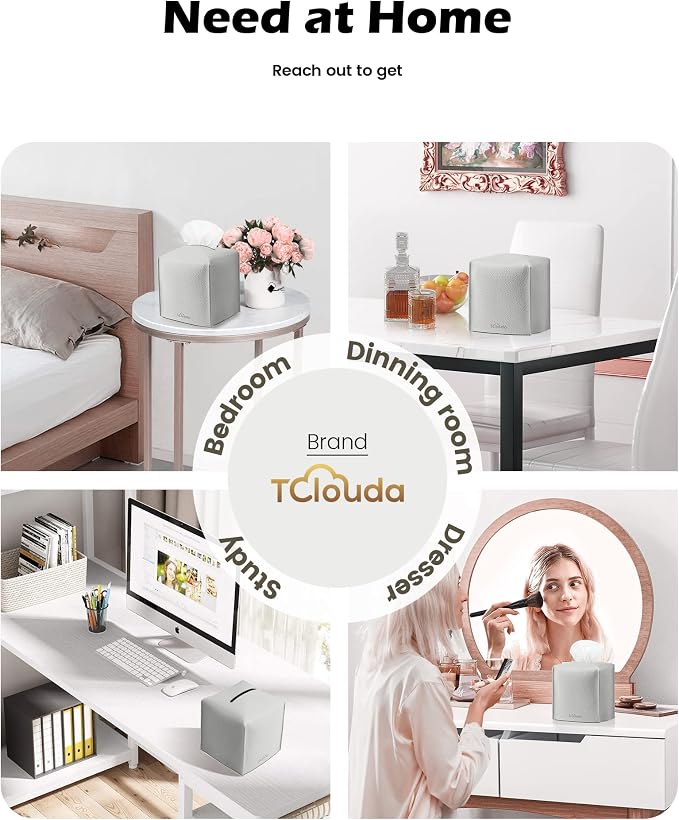 Tissue Box Cover for PU Leather, Modern Simple Solid Color Holder Square Tissue Bag, Ideal for Bathrooms,Office,Car,Outdoor Tent,Dining Table,5"X5"X5", Single Light Grey - Image 4