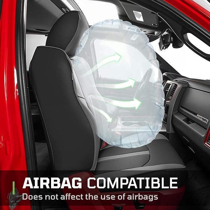 Car Seat Covers Custom Fit for Dodge 2009-2018 Ram 1500 Crew Cab,Black/Grey | Custom Fit Faux Leather Full Set,Waterproof & Wear-Resistant,Fits for 4th Gen Ram 1500 Rebel/Sport/Laramie/Longhorn/Limited - Image 2