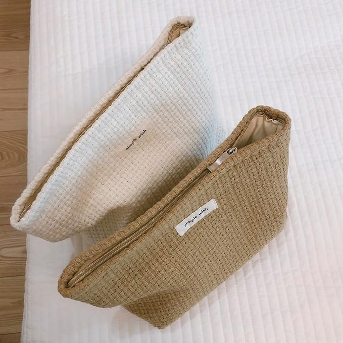 RSRSLEII Woven Travel Makeup Bag, Cute Travel Toiletry Bag(07White Weaving | Aesthetic Portable Cosmetic Bag with Canvas Lining, Coquette Makeup Pouch, Skincare Bag Car Storage Bag for Women and Girls - Image 7