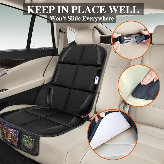 Car Seat Protector, Non-Slip Rubber Padded Backing Seat Protector for Child Seats, Waterproof Thickest Padding Car Seat Protector Under Baby Seat - No Imprint (Black-Ⅰ-1pcs) - Image 6