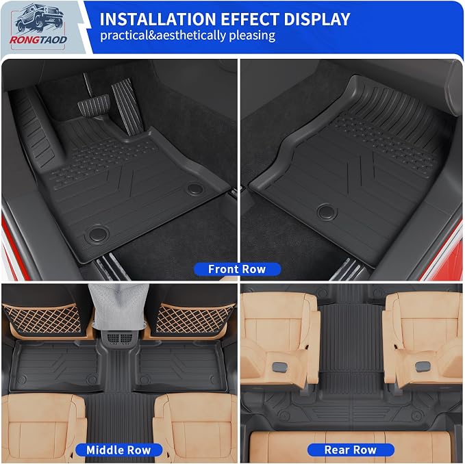 Rongtaod Floor Mats Set for 2020-2026 Ford Explorer 6 Seats Captain Chairs | Trunk Mat with Backrest Mat Cargo Mat Cargo Liner TPE All Weather Back Seat Cover Protector 2025 Explorer Accessories - Image 2