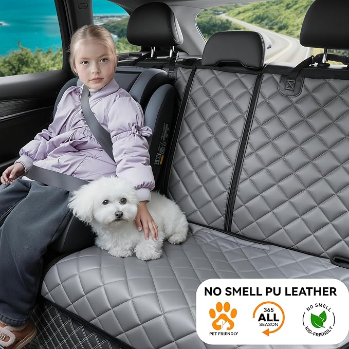 Dog Car Seat Cover for Back Seat,Leather Back Seat Cove,Stnd | Grey,PU,Waterproof,Nonslip,Anti-Scratch,Rear Dog Seat Covers Fit Middle Armrest for Most Vehicles,SUVs,Small Trucks - Image 5