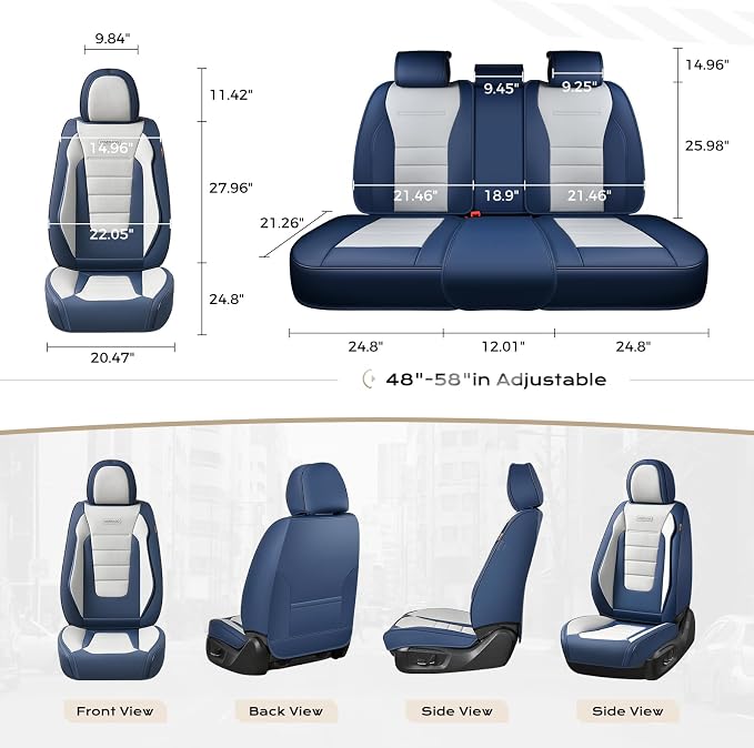 Coverado Car Seat Covers Full Set, Nappa Leather Seat Covers for Cars, Car Seat Protector Car Seat Cushion, Front and Back Seat Protectors Cushions Universal Fit for Most Cars Vehicles(Blue&White) - Image 4