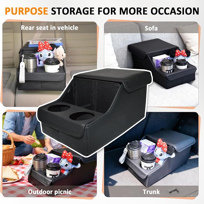 Backseat Car Organizer, Middle Seat Organizer Center Console Cup Holder | Rear Seat Hand Rest, Back Seat Toy Storage for Toddler Kids Family Travel Roadtrip Essentials for SUV Truck Van - Image 9