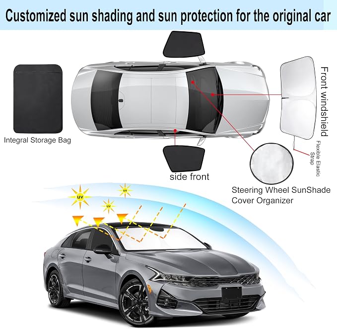 3PCS Car Window Shades Front Windshield Sun Shade Foldable Window Shade Custom Fit for 2021-2024 KIA K5 Accessories Car Shades for Front Windows Anti-UV Rays Block Heat - Image 3