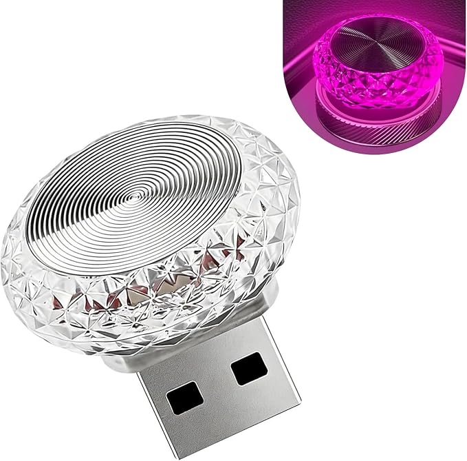 USB LED Car Interior Atmosphere Lamp, Mini Crystal Car LED Night Light, Plug-in Night Ambient Lighting, Universal USB Ambient Light for Cars SUVs Trucks RVs (Purple) by Unknown