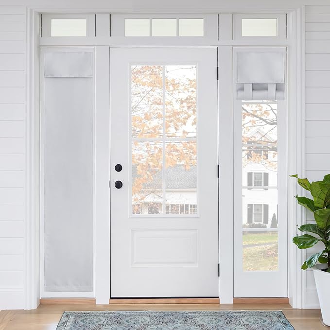 RYB HOME Sidelight Curtains for Front Door, Skinny Narrow Window Curtains | Entry Glass Door Cover, Renter Friendly Blackout Curtains, Adhesive No Drill, Wide 12 inch x Long 69 inch, Greyish White by RYBHOME